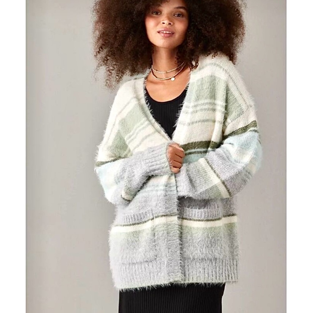 American Eagle Outfitters Fuzzy Stripped Cardigan